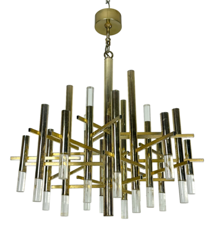 15 lights chandelier in gilded chrome by sciolari 1960s 3117