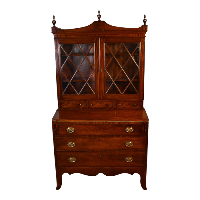 1880s american federal mahogany secretary desk hutch display cabinet bookcase 7624