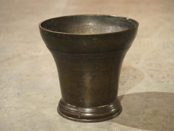 18th century bell shaped french bronze mortar with pestle inscribed pe amet 2102