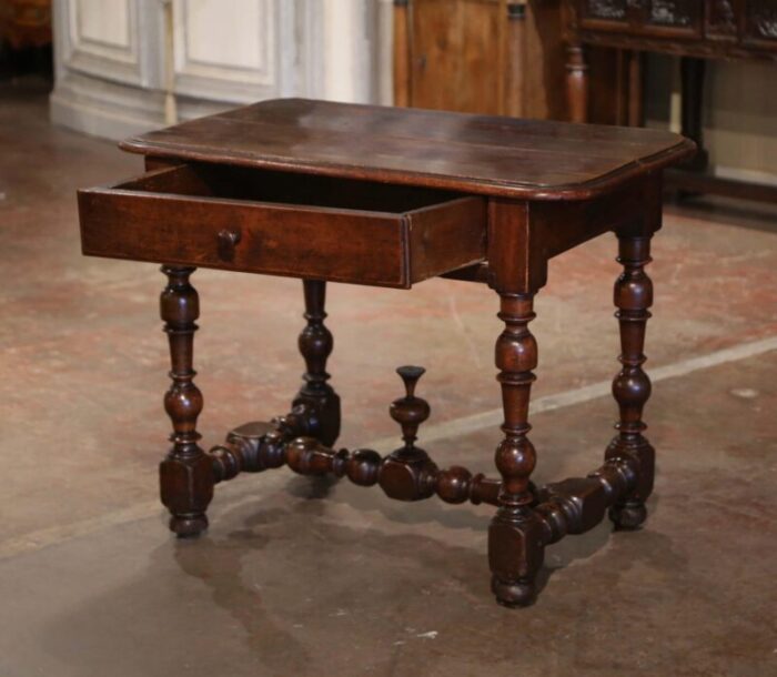 18th century french louis xiii carved walnut and beech turned leg side table 3646