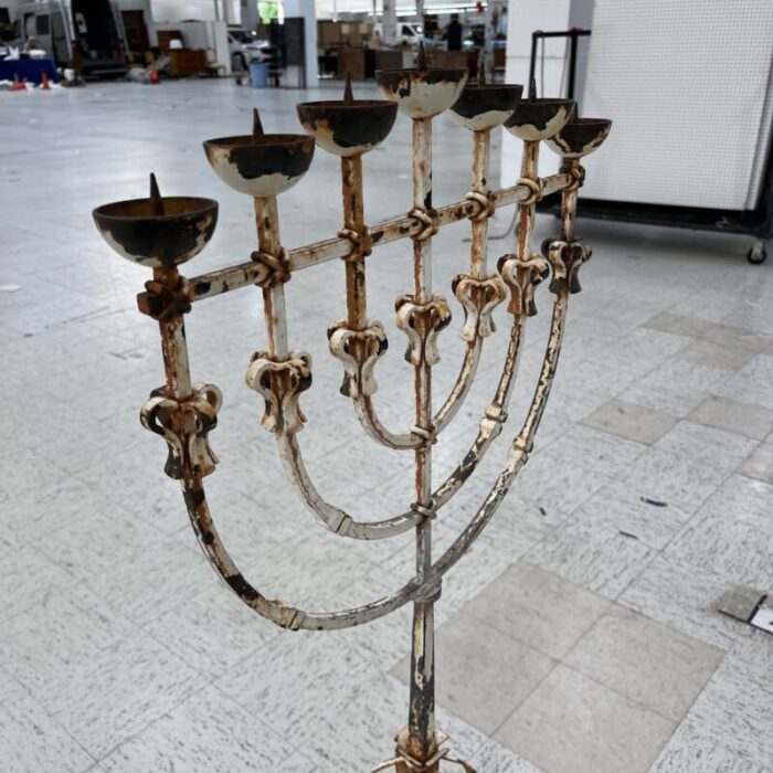 18th century iron menorahcandle holder 2570