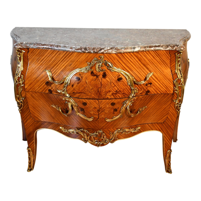 1910 antique french louis xv satinwood inlaid and marble top commode dresser 2221