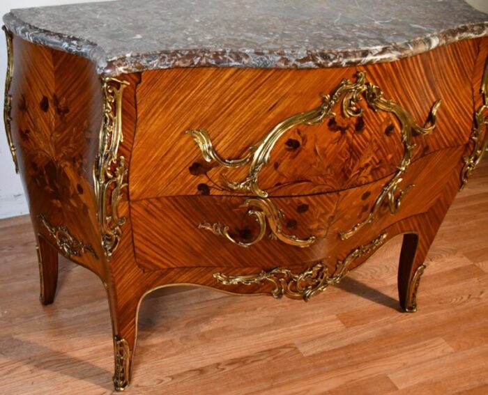 1910 antique french louis xv satinwood inlaid and marble top commode dresser 2789