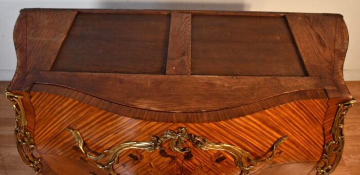 1910 antique french louis xv satinwood inlaid and marble top commode dresser 5031