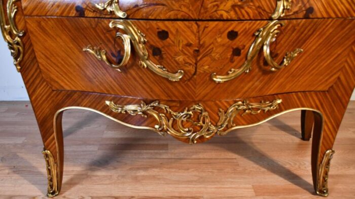 1910 antique french louis xv satinwood inlaid and marble top commode dresser 7192