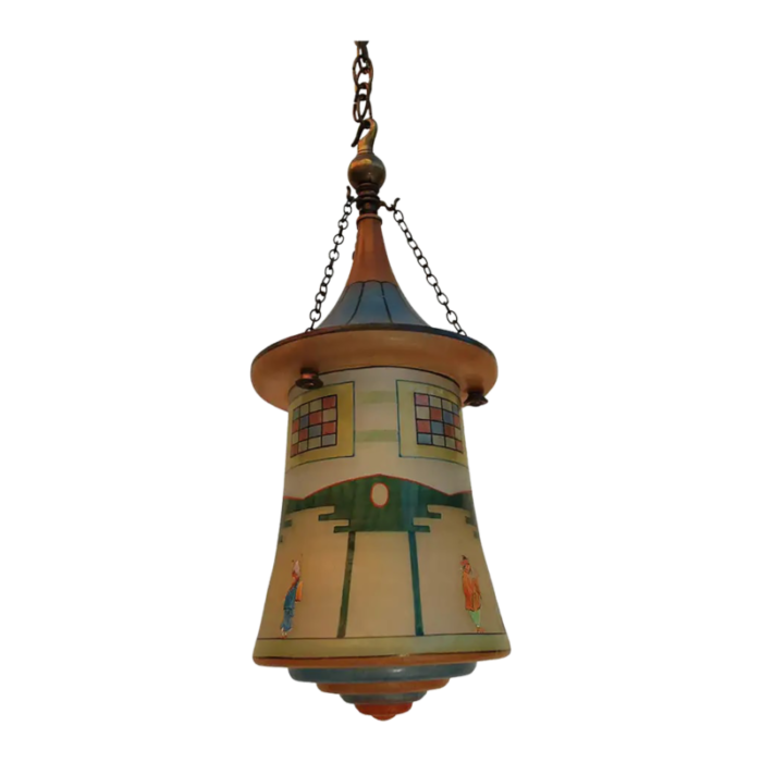 1920s all glass lantern with asian motifs 8422