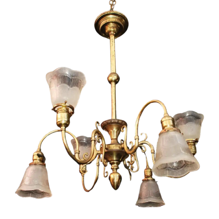 1920s brass and glass chandelier 7217