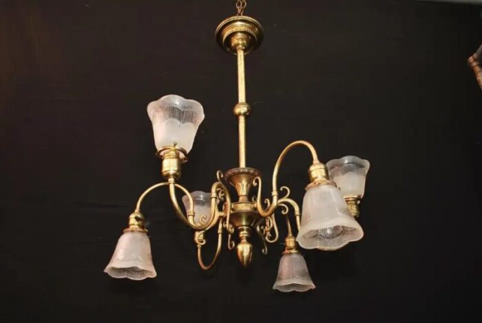 1920s brass and glass chandelier 8134