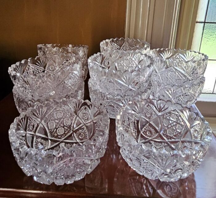 1920s handcut bohemian crystal fruit salad cups 12 pieces 4882