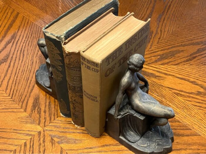 1920s nuart nude art deco flapper girl spelter metal bookends pair 4500