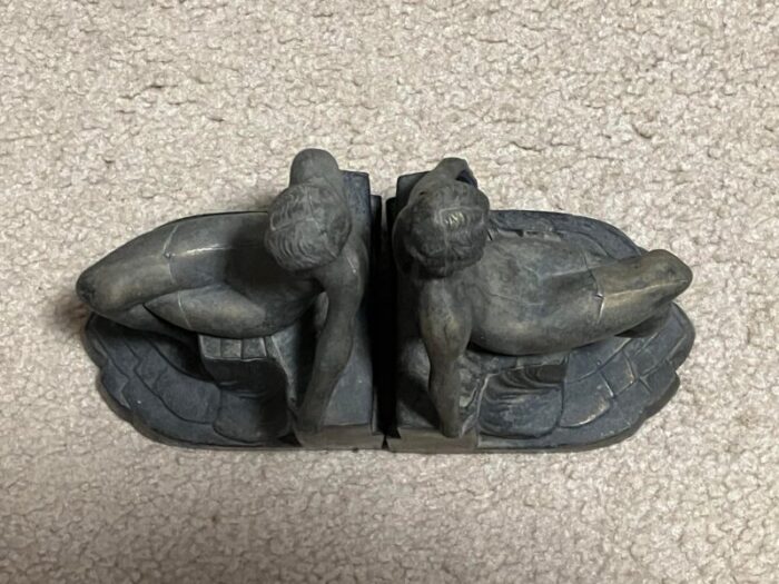 1920s nuart nude art deco flapper girl spelter metal bookends pair 8852