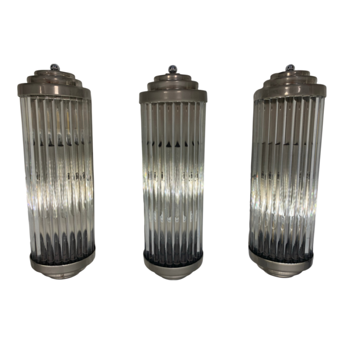 1930s art deco wall sconces with glass rod in nickel finish set of 3 8353