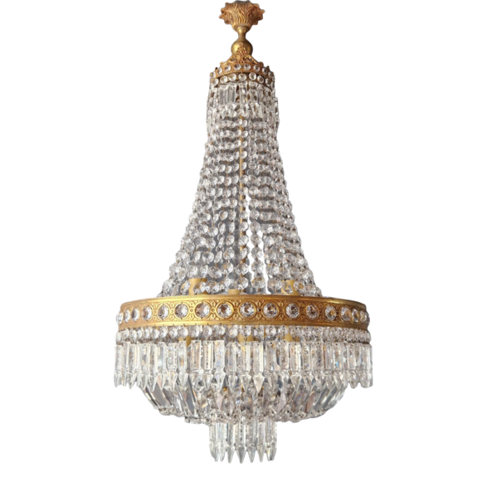 1930s baroque crystal empire brass sac a pearl lustre chandelier 1405