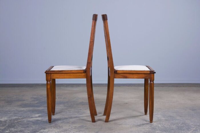 1930s french art deco walnut dining chairs w off white chenille set of 6 4026