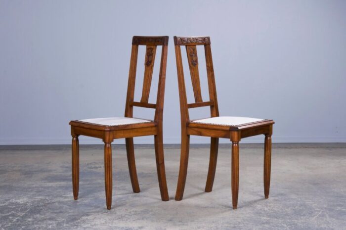 1930s french art deco walnut dining chairs w off white chenille set of 6 6128