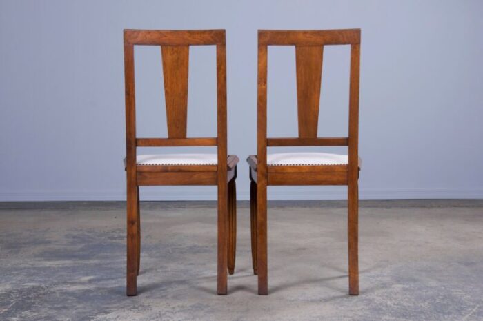 1930s french art deco walnut dining chairs w off white chenille set of 6 9348