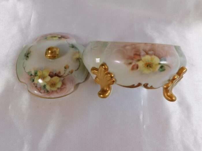 1930s hand painted and signed vanity tray and footed vanity jar 2 piece set 0198