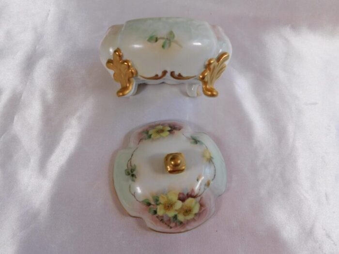 1930s hand painted and signed vanity tray and footed vanity jar 2 piece set 1014