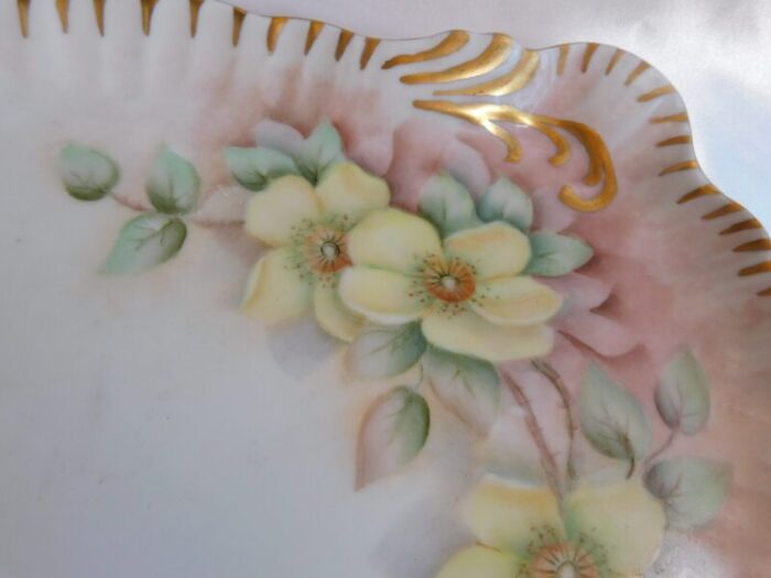 1930s hand painted and signed vanity tray and footed vanity jar 2 piece set 5114