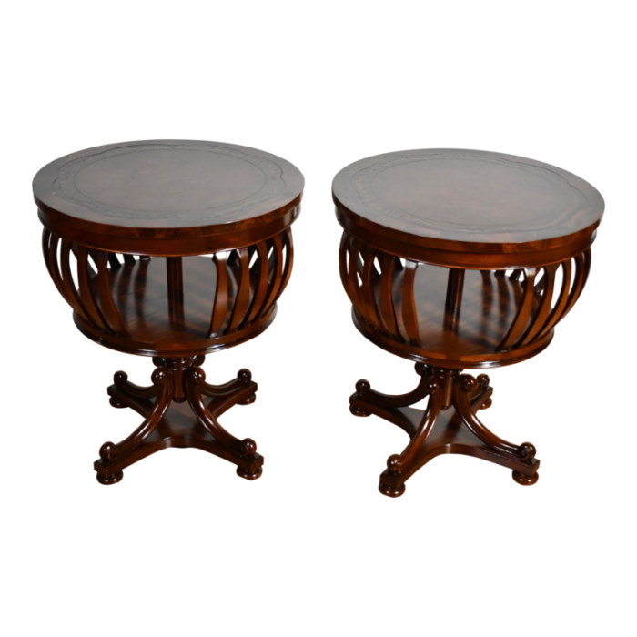 1930s regency flame mahogany and leather top pair of side tables end tables 6845