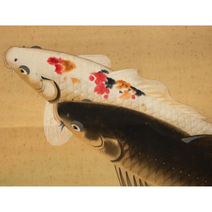 1930s showa era japanese watercolor painting on silk three carps 2558