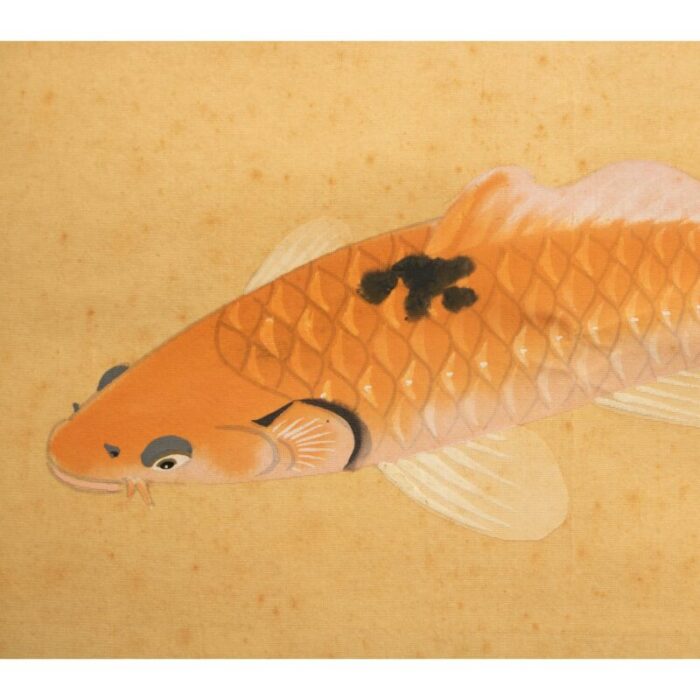 1930s showa era japanese watercolor painting on silk three carps 6252