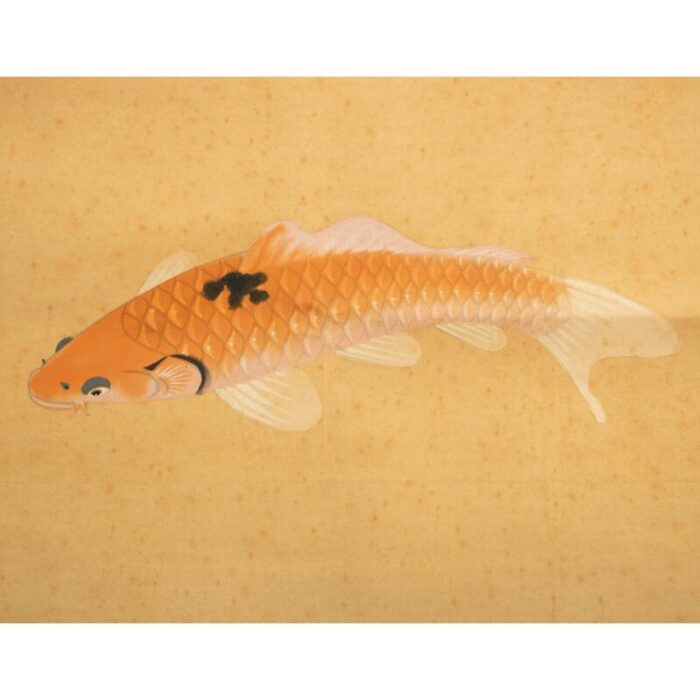 1930s showa era japanese watercolor painting on silk three carps 8527