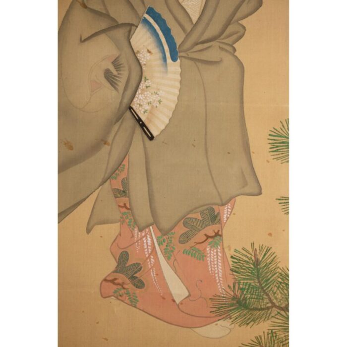 1930s showa era japanese watercolor painting on silk woman in kimono dancing 8499