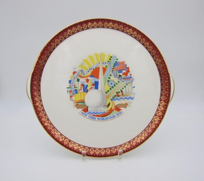 1939 new york worlds fair art deco platter or cake plate 6722