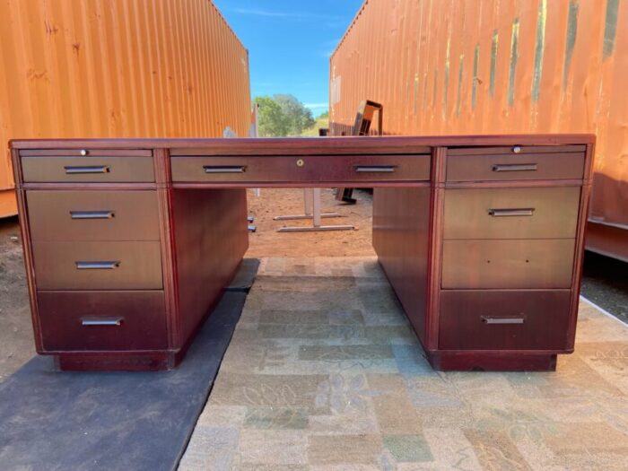 1940s vintage mid century modern art deco mahogany partners desk 2494