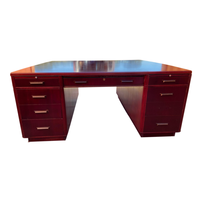 1940s vintage mid century modern art deco mahogany partners desk 5308