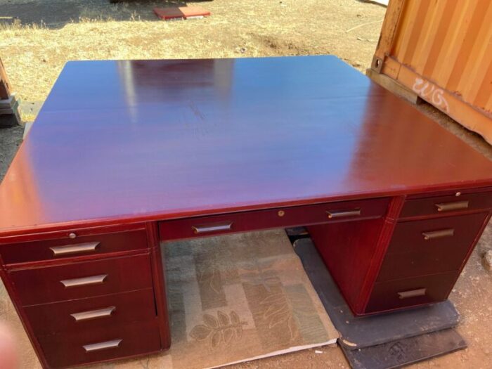 1940s vintage mid century modern art deco mahogany partners desk 7508