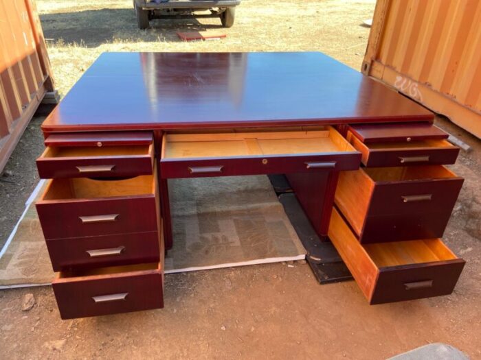 1940s vintage mid century modern art deco mahogany partners desk 8420