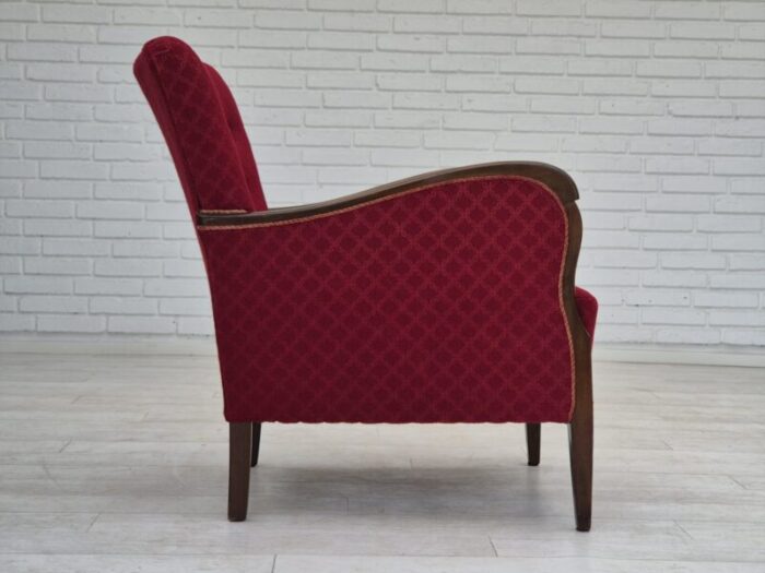 1950s danish design armchair original condition red cotton wool fabric 2176