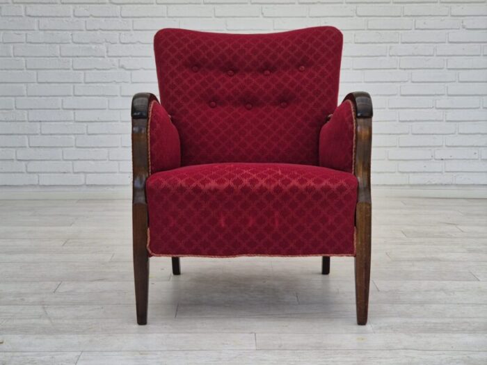 1950s danish design armchair original condition red cotton wool fabric 4137