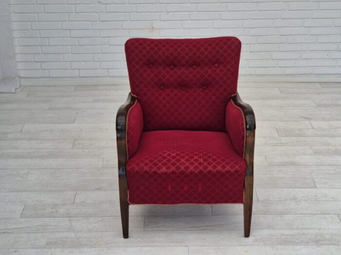 1950s danish design armchair original condition red cotton wool fabric 4508