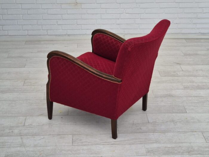 1950s danish design armchair original condition red cotton wool fabric 6411