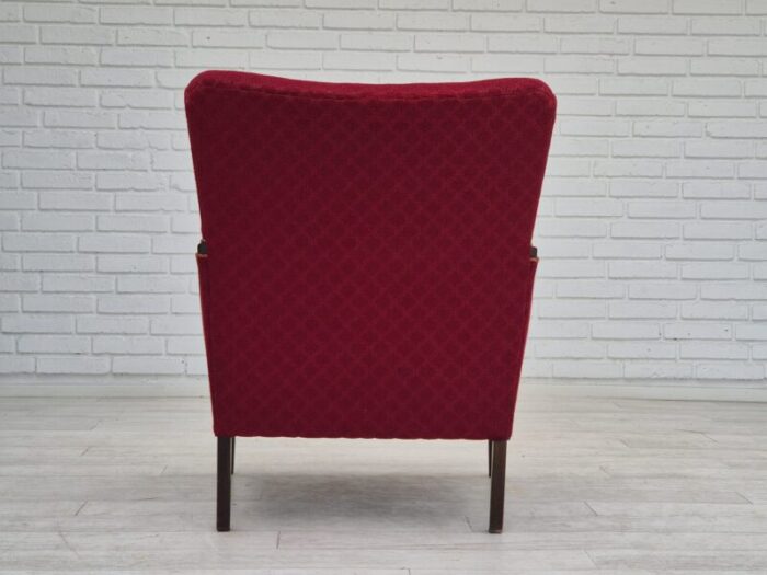 1950s danish design armchair original condition red cotton wool fabric 6684