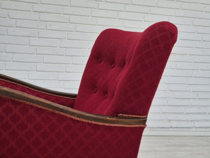 1950s danish design armchair original condition red cotton wool fabric 7536