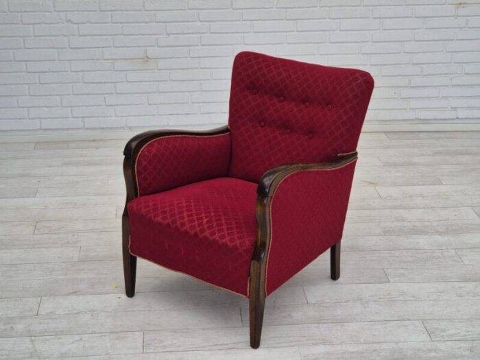 1950s danish design armchair original condition red cotton wool fabric 7695