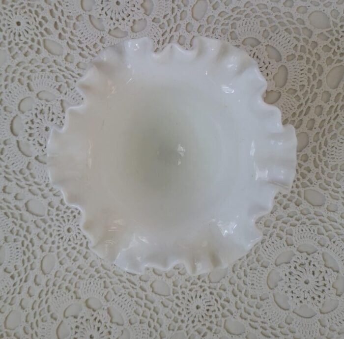 1950s fenton footed hobnail milk glass bowl 4487