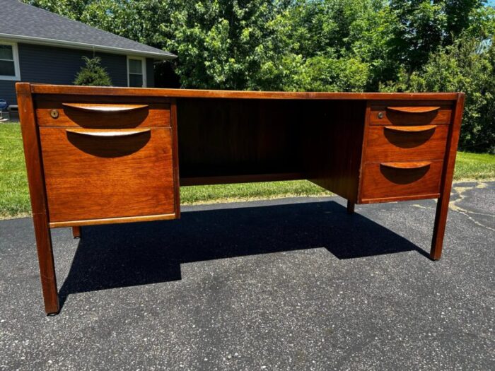 1950s mid century jens risom design walnut desk 1661