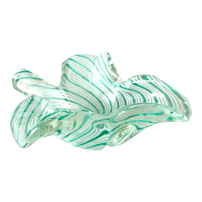 1950s paulo venini murano glass green striped bowl 2273