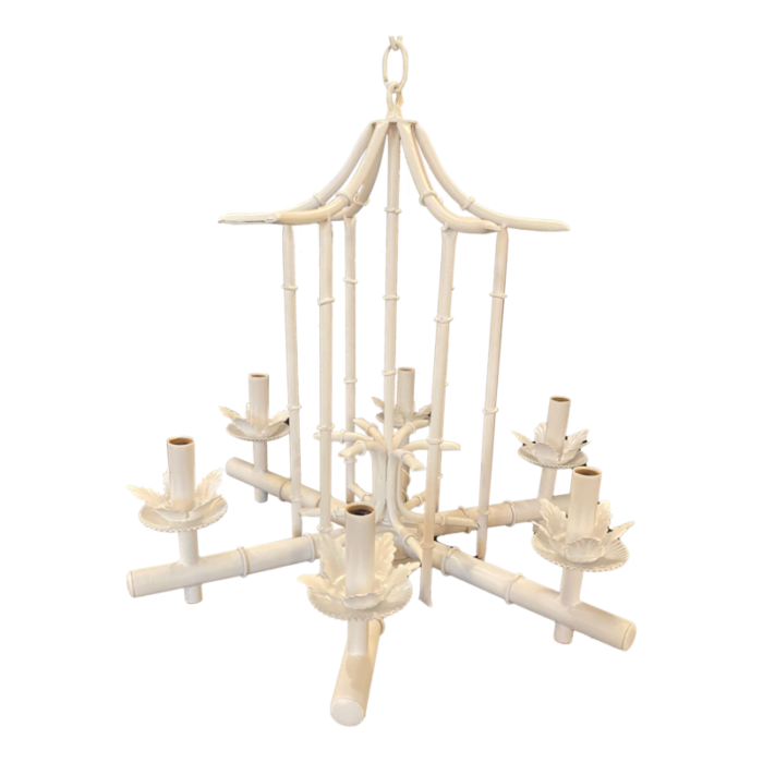 1960s faux bamboo tole pagoda chandelier 4443