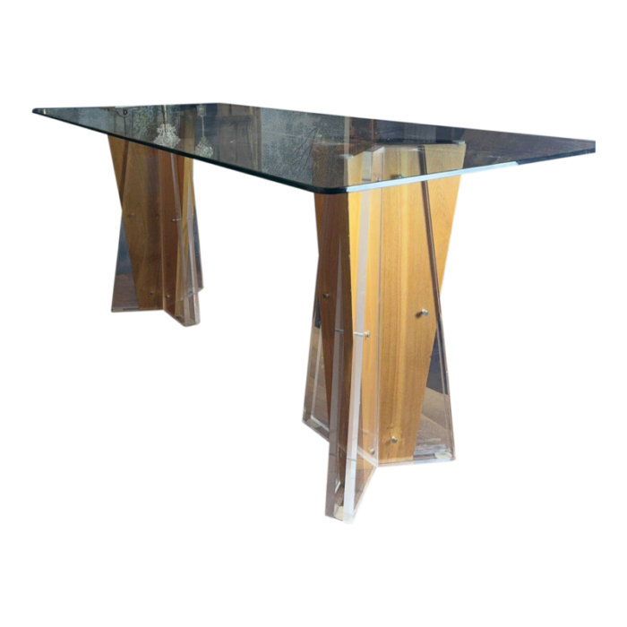 1960s mid century milano lucitewood and glass top dining tabledesk 6937