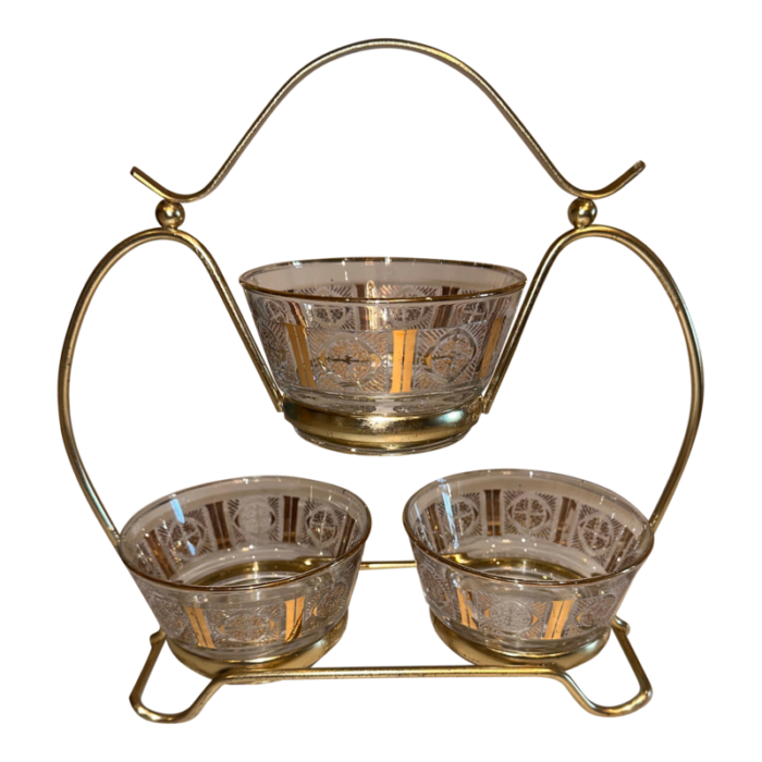 1960s mid century modern 3 tiered libbey condiment serving set 7773