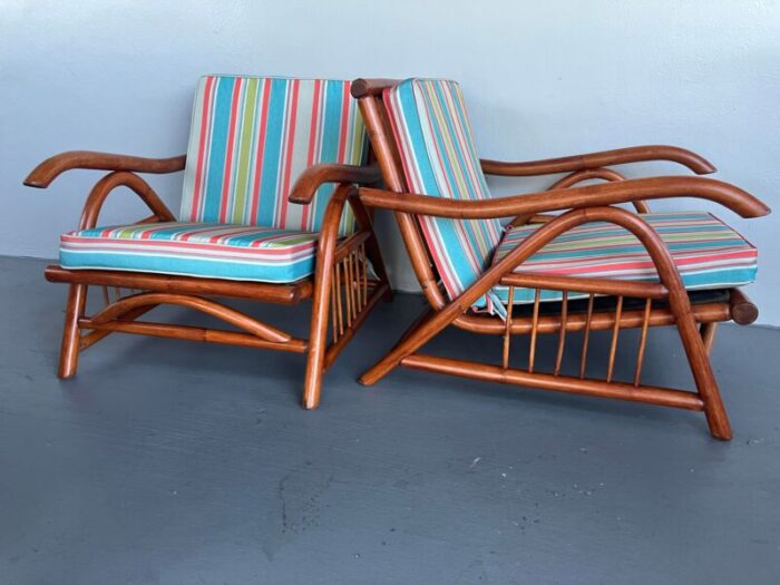 1960s pair of vintage tiki style bent cane lounge chairs 2005