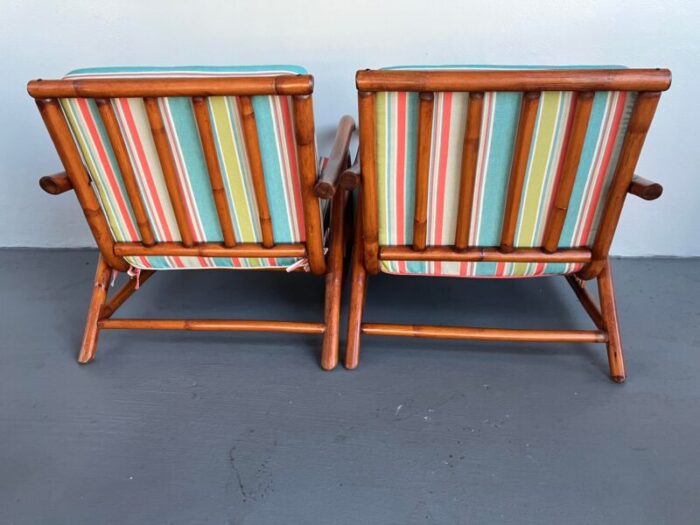 1960s pair of vintage tiki style bent cane lounge chairs 3672