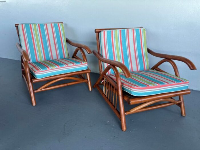 1960s pair of vintage tiki style bent cane lounge chairs 6170