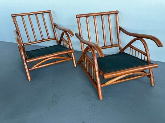 1960s pair of vintage tiki style bent cane lounge chairs 6882